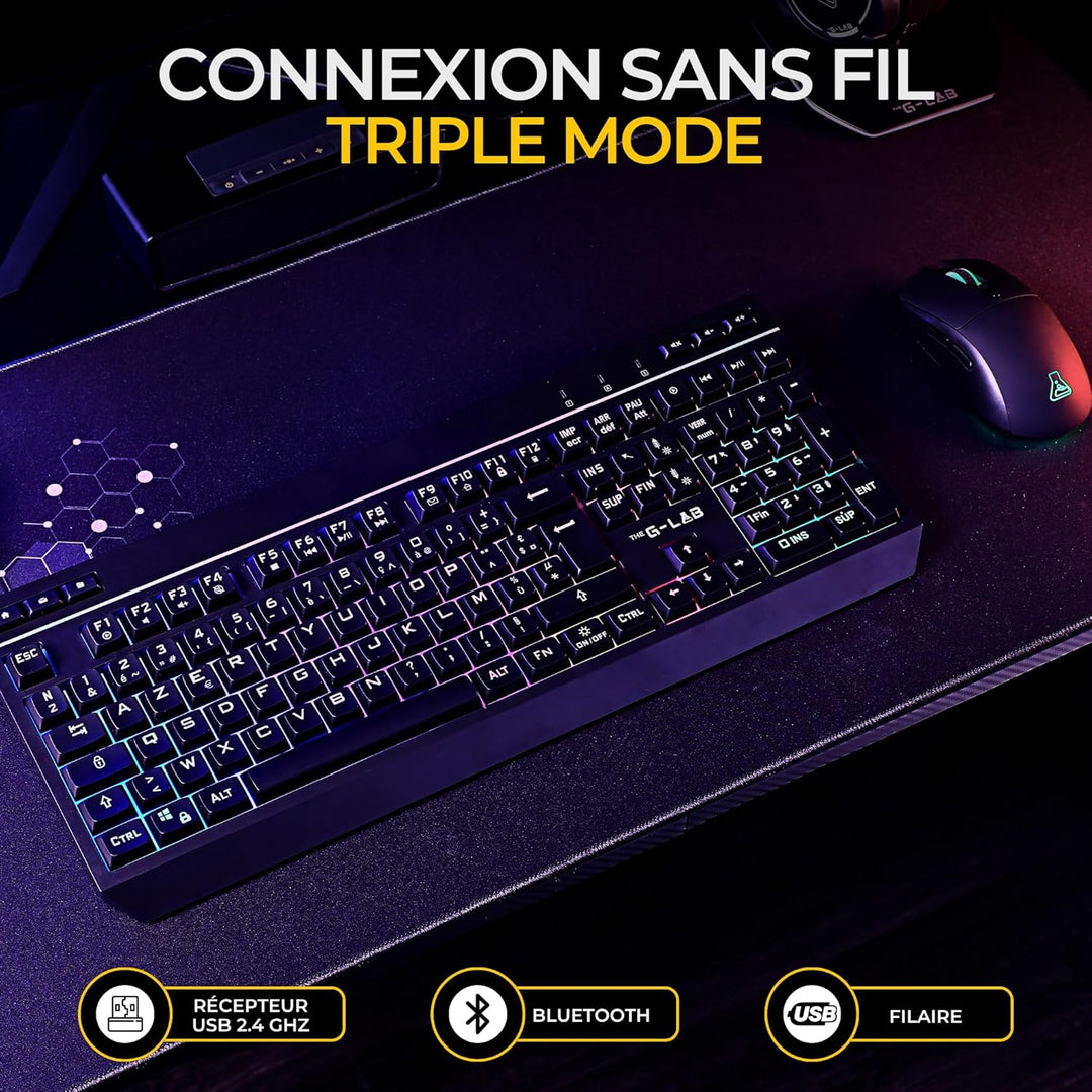 The G-Lab - Combo Tungsten EX – kabellose Tastatur – Dreifache Verbindung 2,4 GHz/BT/kabelgebunden –