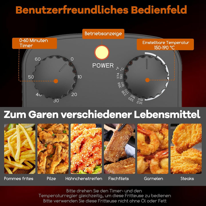 COSTWAY Fritteuse 3L, 2000 W Friteuse mit Öl, Fettfriteuse mit einstellbarem Thermostat 150-190℃ & T
