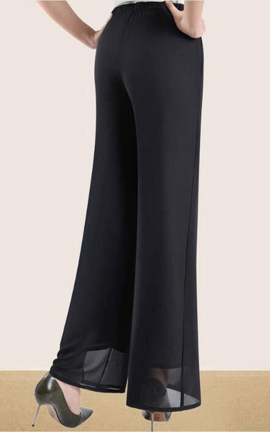 Putaowor Damen Leicht Chiffon hohe elastische Taille Fliessende Hose ausgestellt gerades Bein Frauen