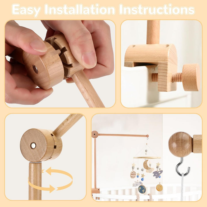 Mobile Halterung für Babybett，Kinderzimmer-Dekoration Baby Mobile Ständer aus Holz,für Aufhängung Wi