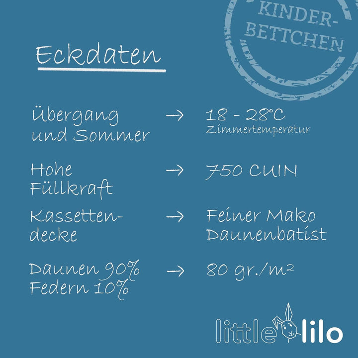 Lilo KBA Kinderbettdecke 100x135 cm - Daunendecke aus 100% Biologischer Baumwolle - Füllung mit 90%