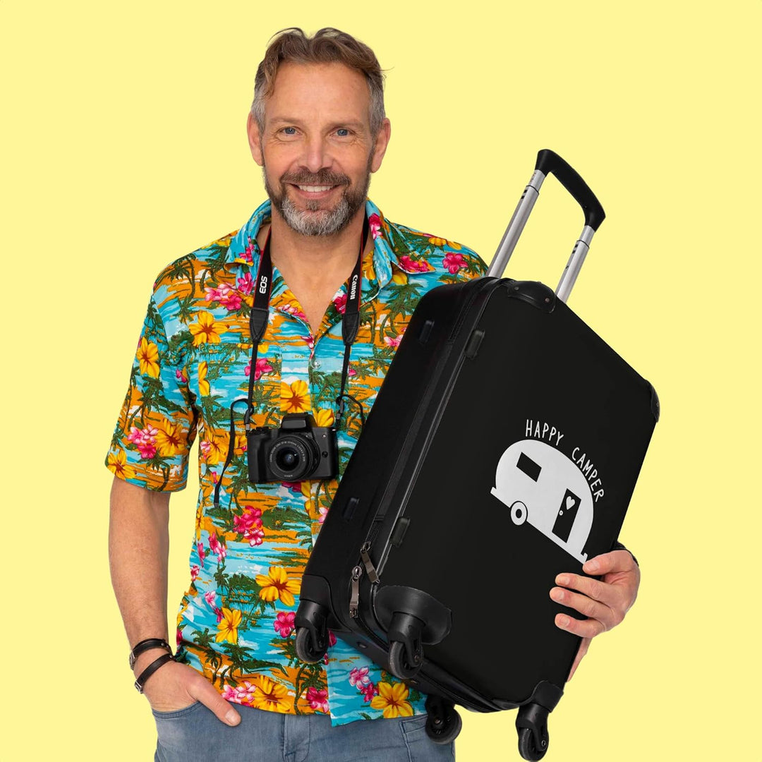 Koffer gross Trolley Rollkoffer Reisekoffer mit 4 Rollen Fotokoffer - Wohnwagen - 'Happy Camper' - S