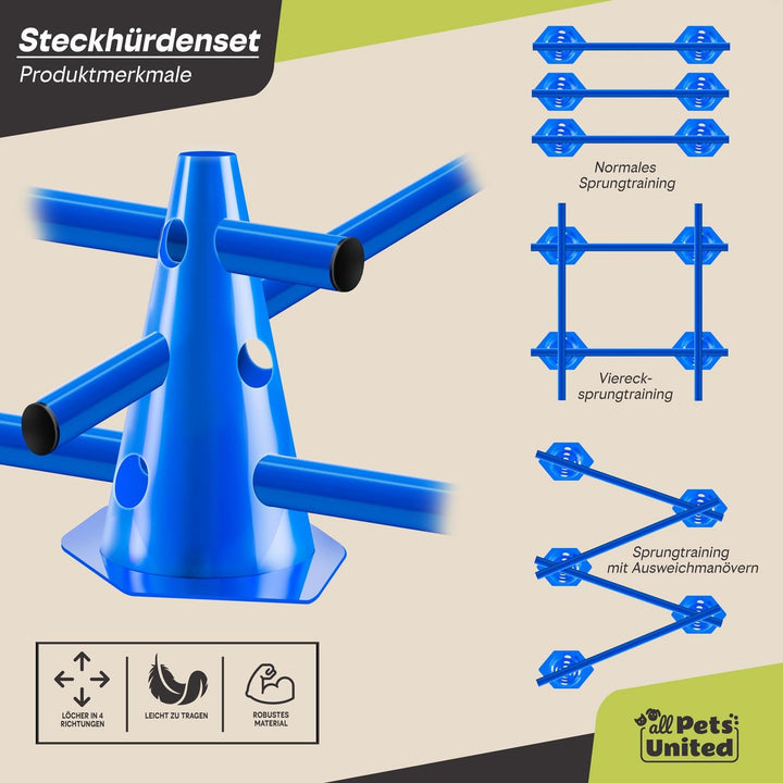 Steckhürden Set für Hunde; Agility Trainingszubehör für Hunde & Pferde; Hürdenset mit Stange & Hütch