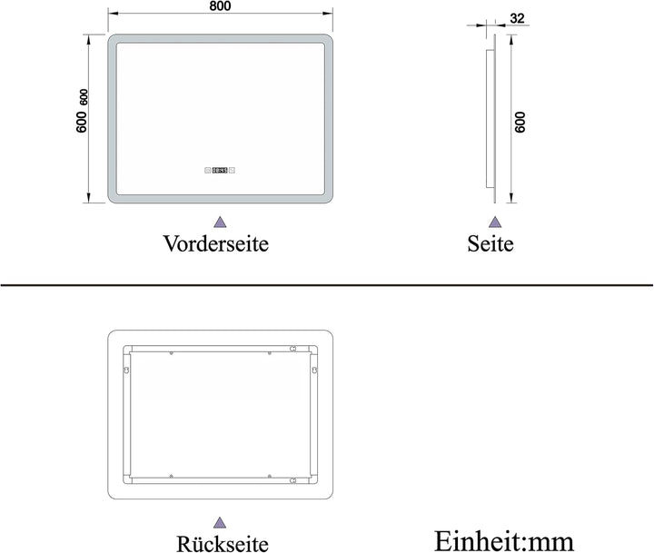 Biubiubath 80x60cm LED Badspiegel mit Uhr,Touch-Schalter,Badspiegel mit Beleuchtung,Beschlagfrei,Bad