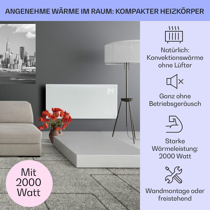 Klarstein Elektroheizung, Konvektor-Heizung mit Bodenrollen, Mobile Elektroheizung Energiesparend, L