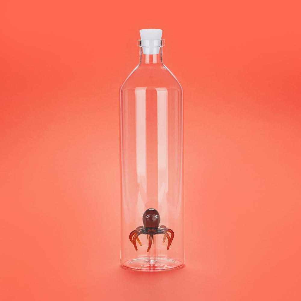 balvi - Atlantis Octopus Wasserflasche aus Glas. Enthält eine Oktopus-Figur. Mit Silikonverschluss.