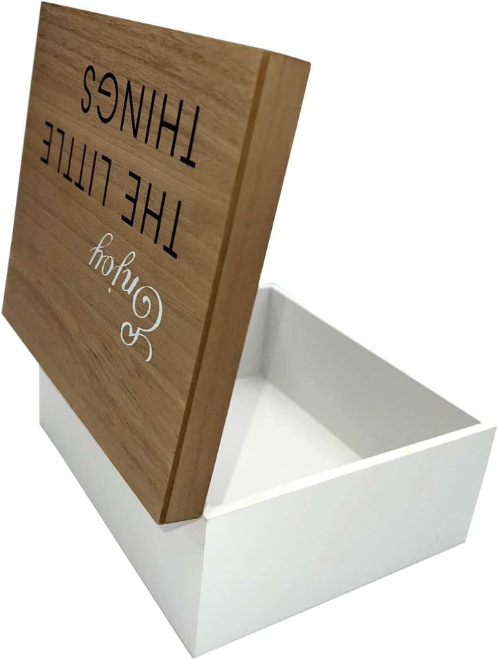 Holzkiste mit Klappdeckel, 22x18x10cm, Braun/Weiss, Shabby-Look, Holzbox Aufbewahrungsbox Aufbewahru
