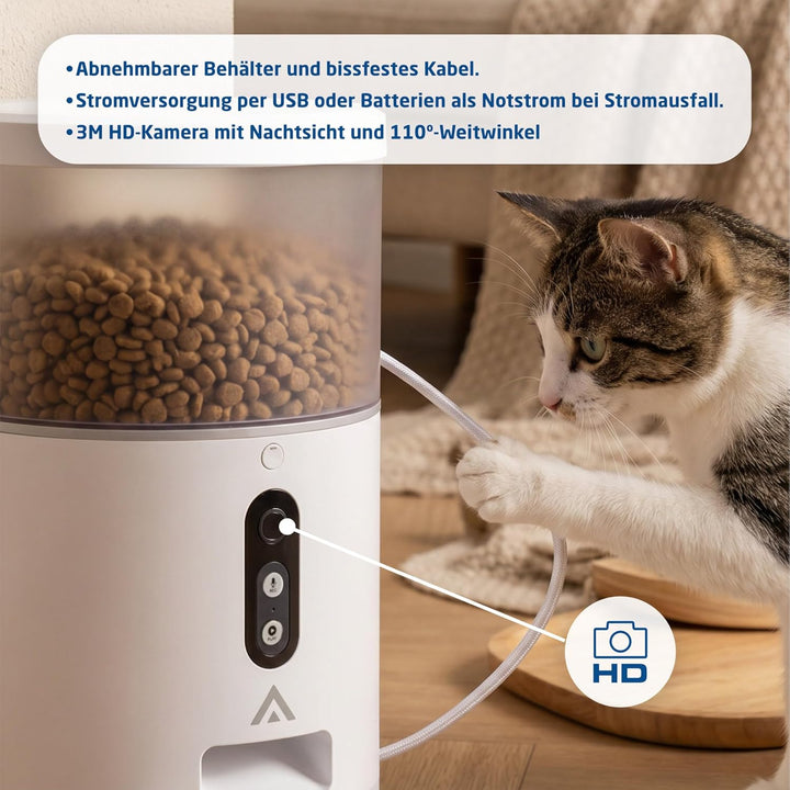 Automatischer Futterspender - 4 Liter - 3MP Kamera, WiFi und App - Futterprogrammierung, bidirektion