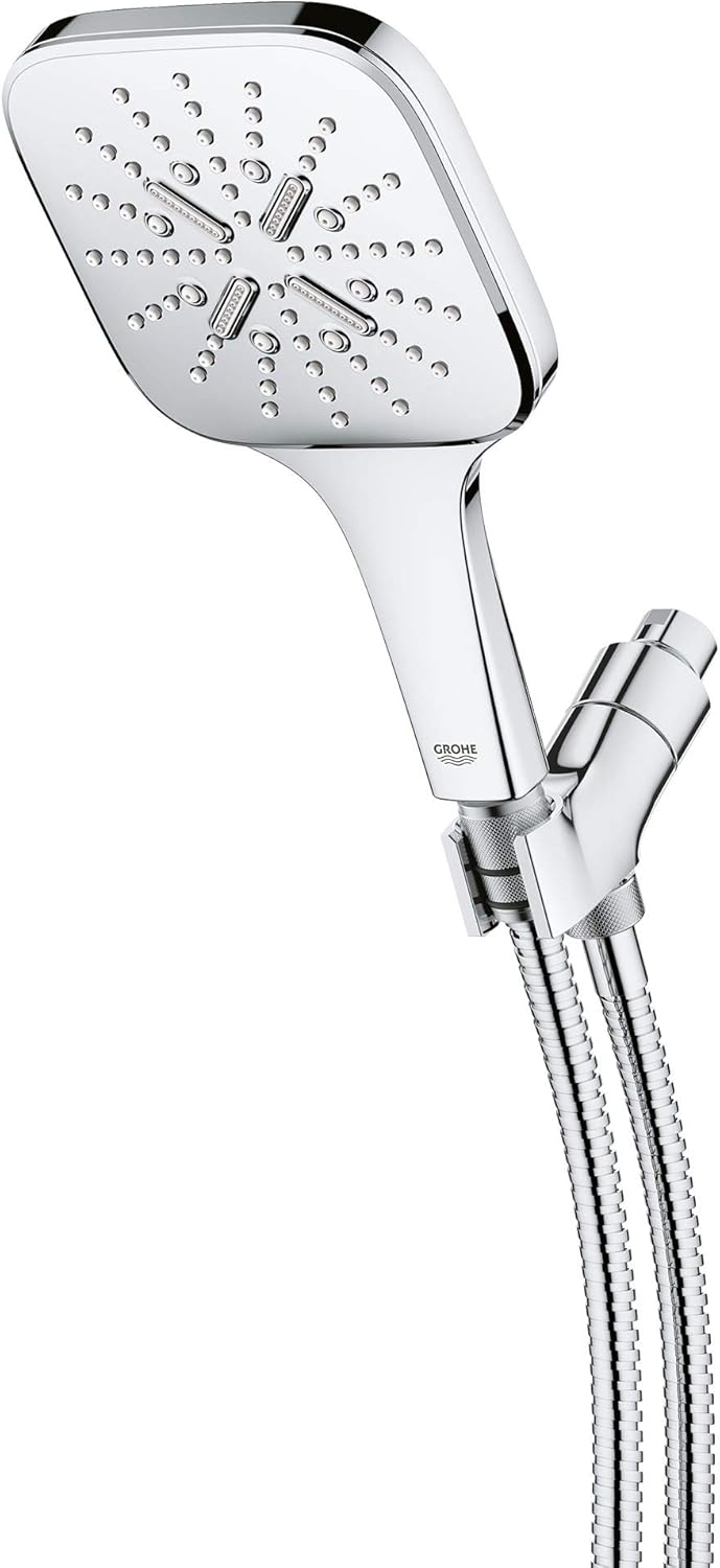 GROHE 26605000 Regendusche SmartActive Handbrause - 3 Sprühstösse, 1,75 gpm, Starlight Chrom Quadrat