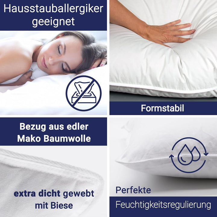 ZOLLNER Premium Kopfkissen aus 90% Daunen und 10% Federn - Made in Germany – für Allergiker geeignet