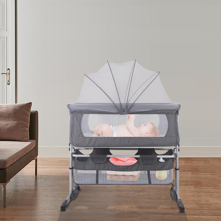 OHMG 3 in 1 Kinderbett mit Moskitonetz, Babywiege Seitenbett für Cosleeping, Wiege Baby Bassinet Bab