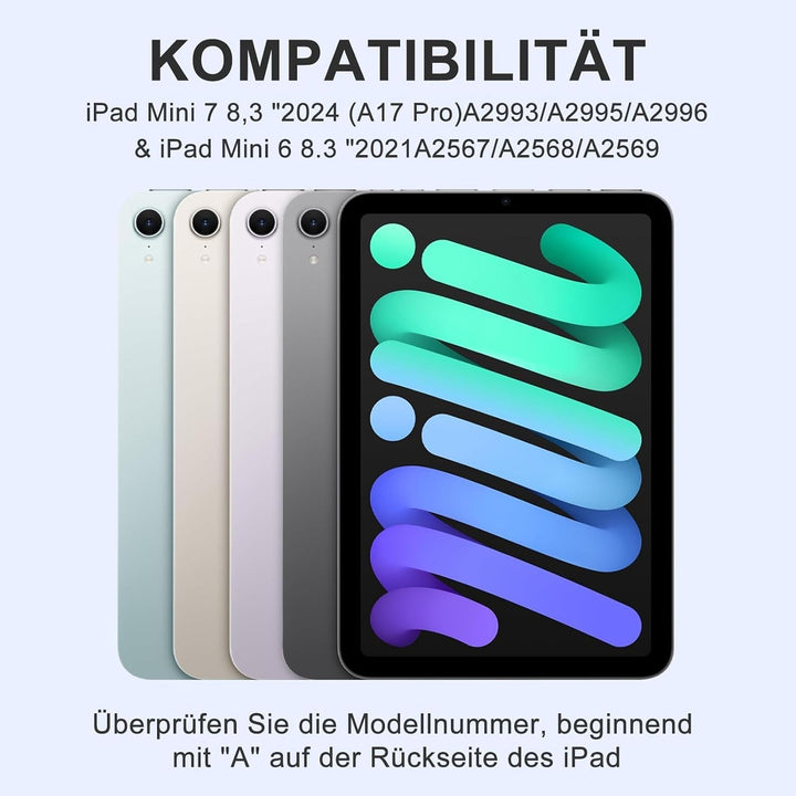 IVEOPPE Hülle mit Tastatur für iPad mini 7a/6a Generazione (2024/2021 8.3 Zoll), Deutsch QWERTZ Keyb