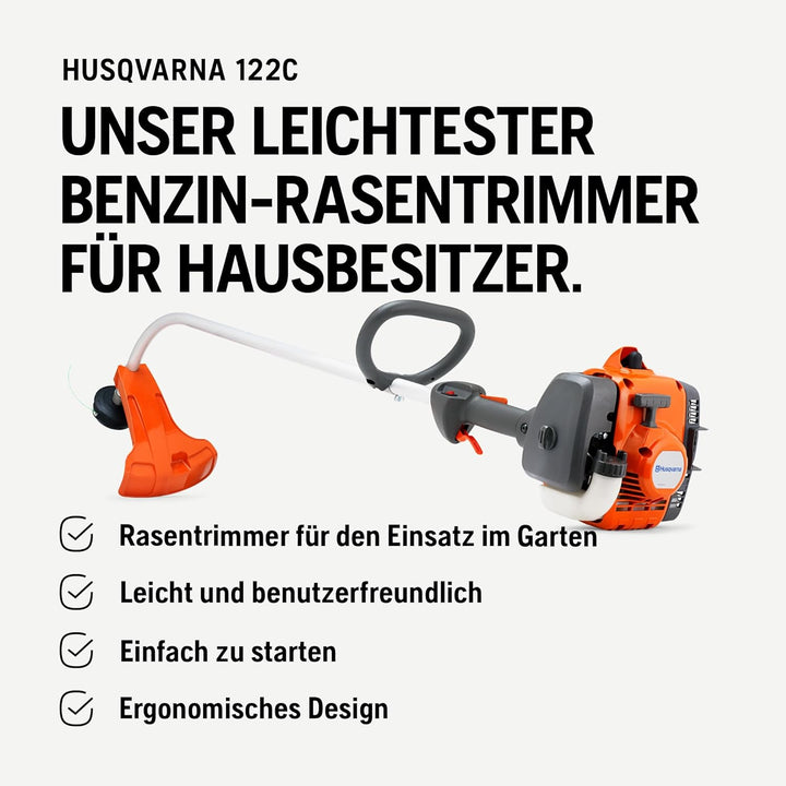 Husqvarna 122C Benzin-Rasentrimmer - mit 21,7cm³ 2-Takt-Motor, 43 cm Schnittbreite, gebogenem Schaft