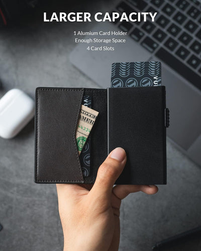 VULKIT Kreditkartenetui Leder Kartenetui RFID Blocking Automatische Pop Up Visitenkartenetui für Kar