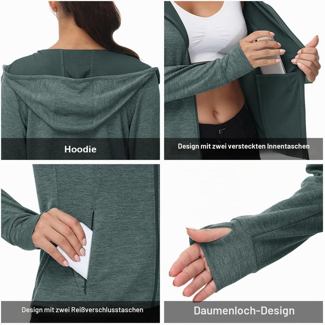 donhobo Damen Laufjacke Sportjacke Trainingsjacke Langarm Fitness Yoga Jacke Leicht Atmungsaktive Fu