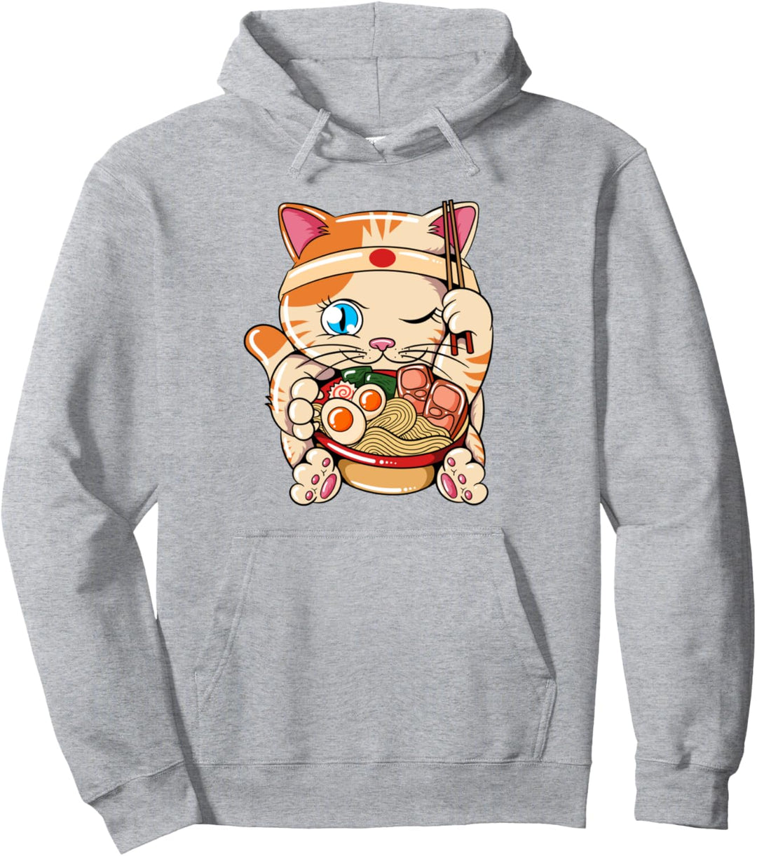Ramen essende Katze Kawaii Anime Baka japanisches weisses Pullover Hoodie