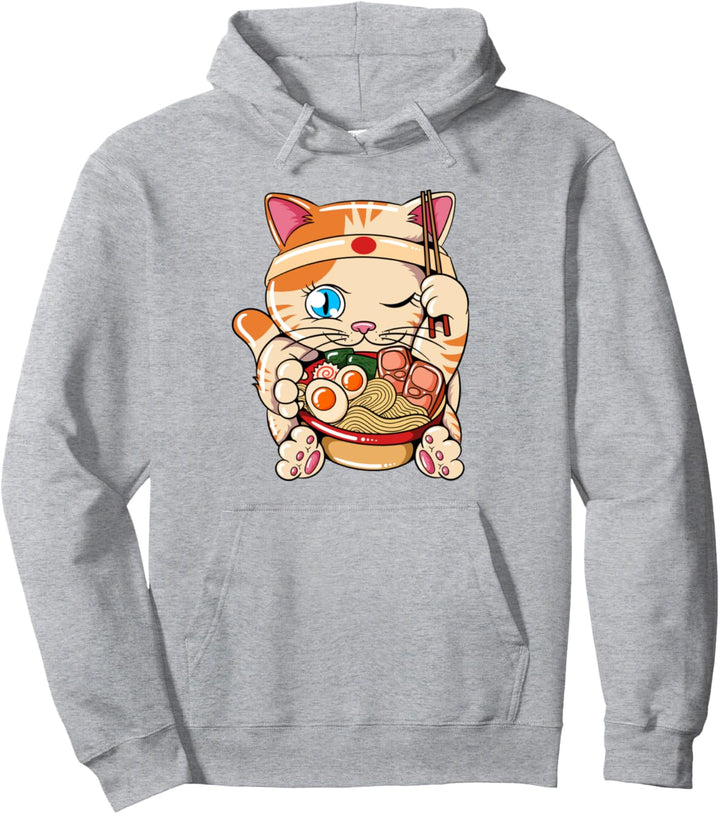 Ramen essende Katze Kawaii Anime Baka japanisches weisses Pullover Hoodie