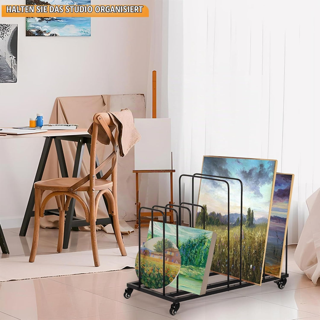 Kunst-Aufbewahrungsregal aus Metal, Mobile Kunst-Trockengestell mit Rollen Bremse, Kunstdruck-Präsen