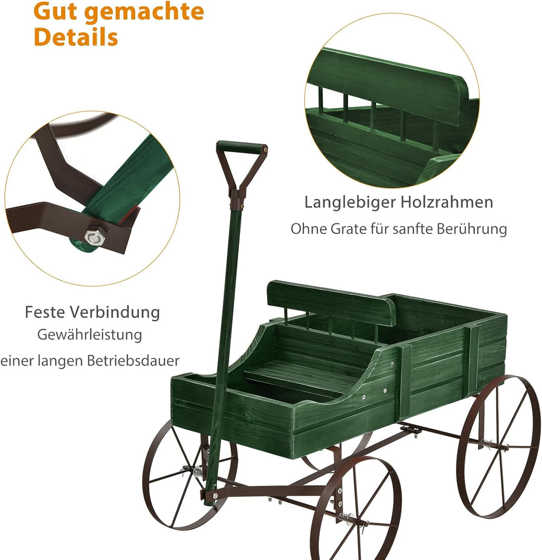 SOARS Blumenständer, Blumenwagen mit 4 Rädern aus Metall, Pflanzenständer aus Massivholz, Blumenkast