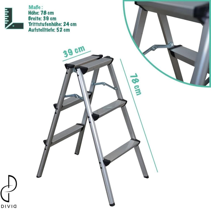DIVID® Aluminum Klappleiter 2x3, 2x4 oder 2x5 Stufen | Trittleiter | Klappleiter | Mehrzweckleiter |