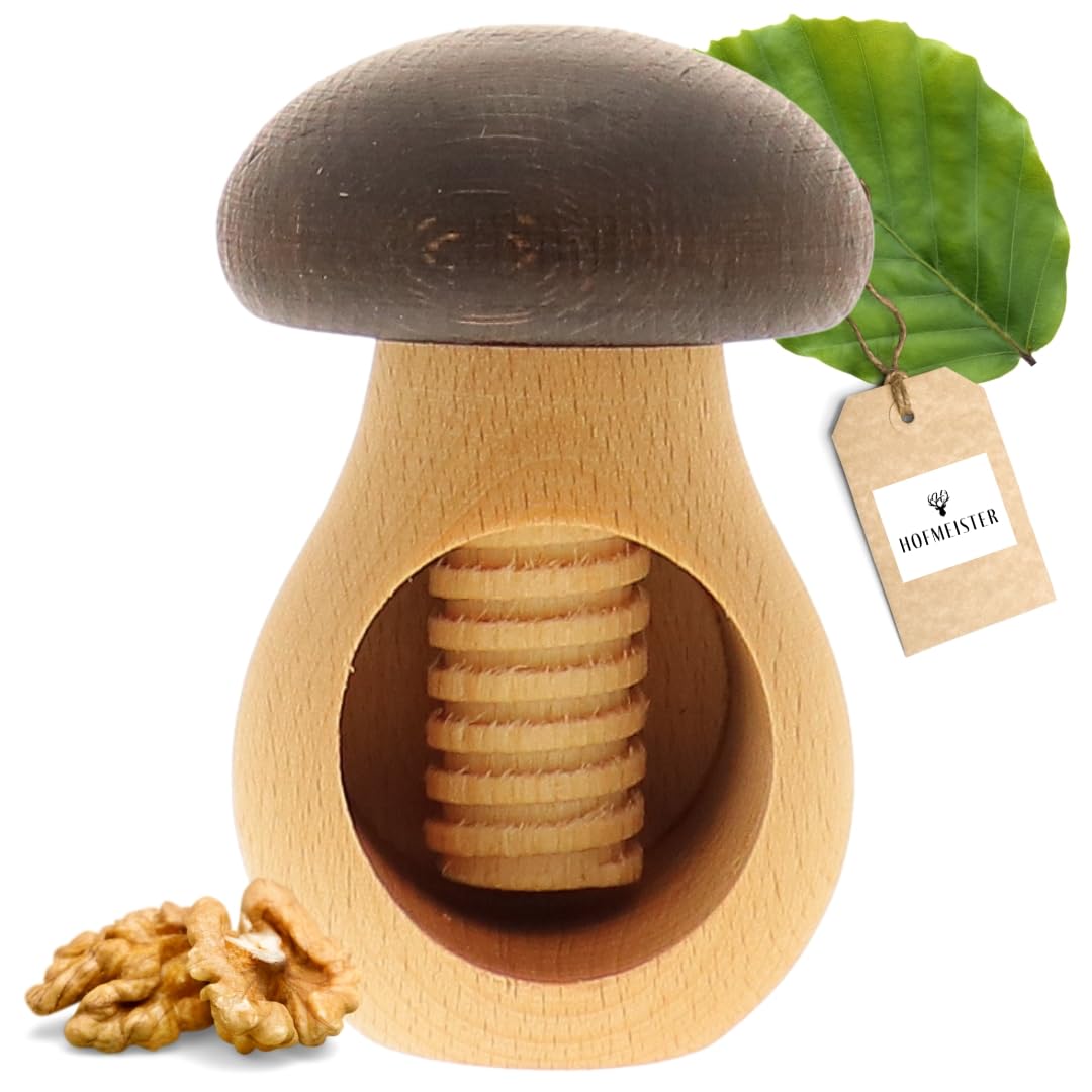 HOFMEISTER® Nussknacker - Buchenholz - ca. 10 cm hoch - leichtes Knacken von Nüssen - mit Schraubgew