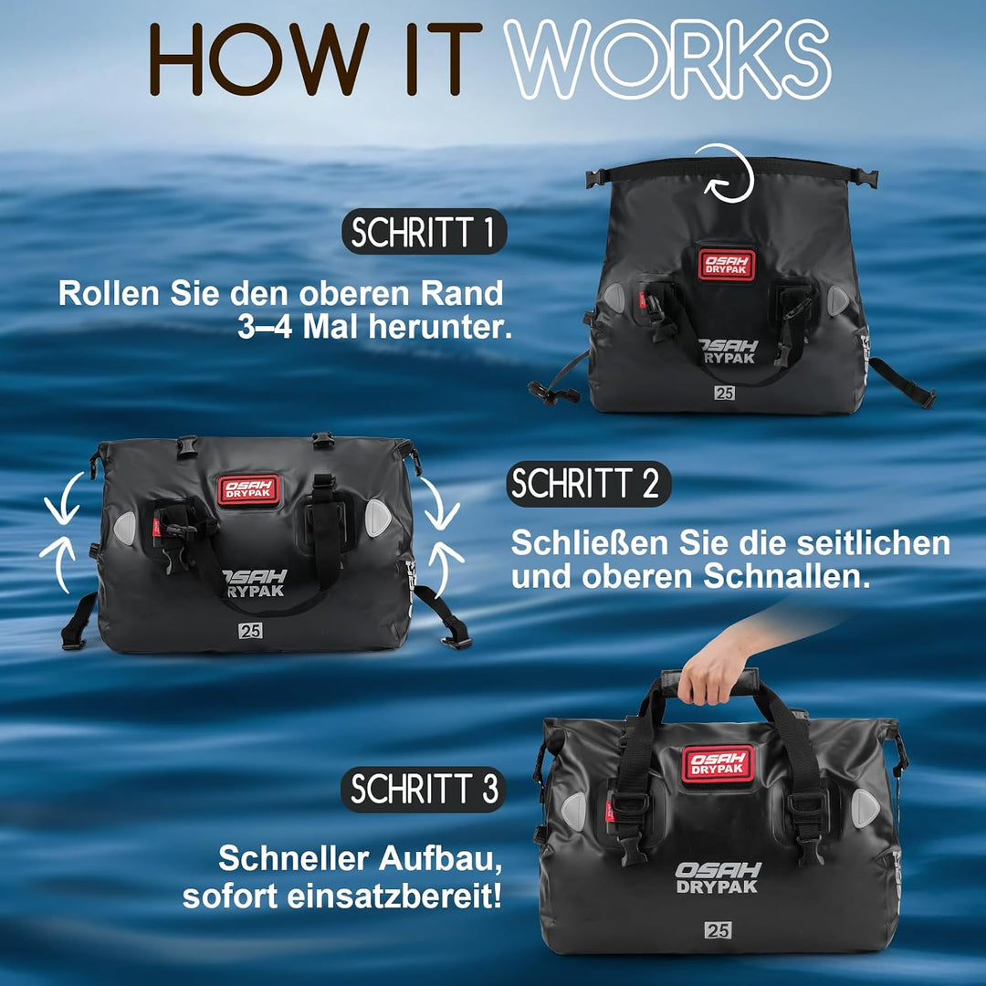 OSAH DRYPAK wasserdichte Rucksack Dry Bag – Wasserfeste Reisetasche Seesack, Rolltop, Grossem Staura