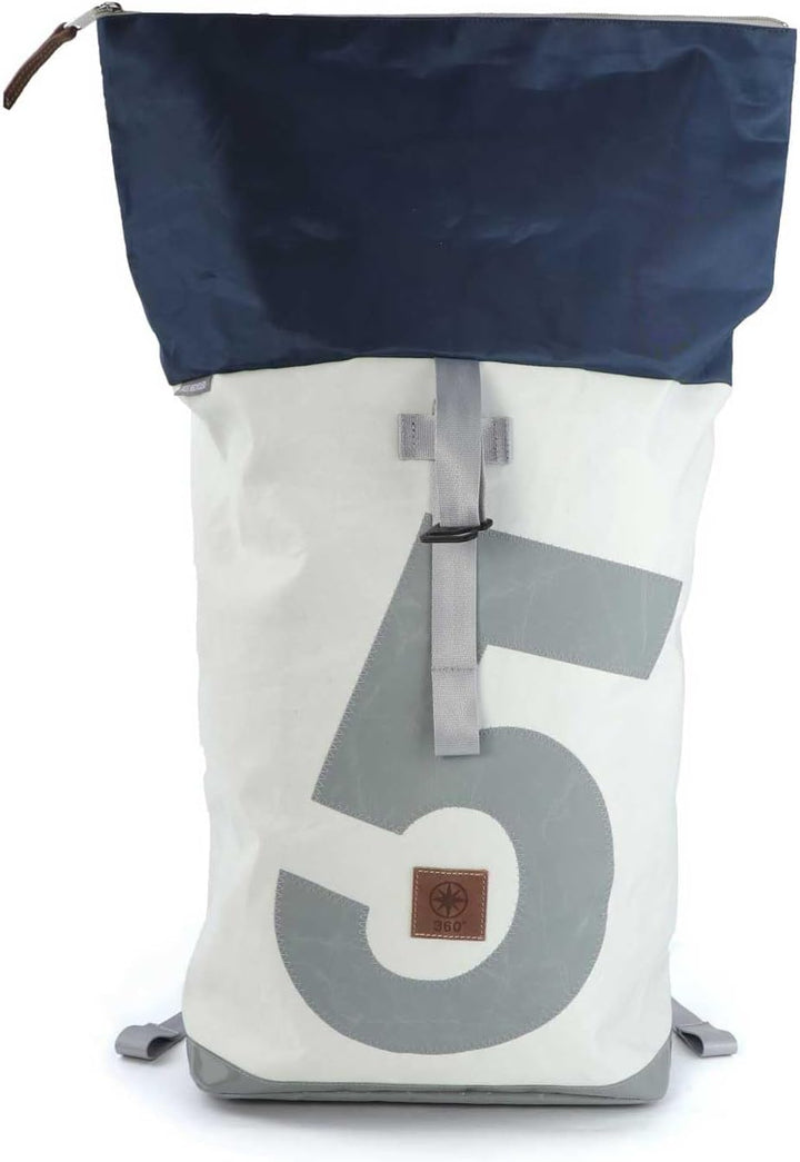 360° Grad Tide Rucksack Segeltuch weiss-blau, Zahl hellgrau