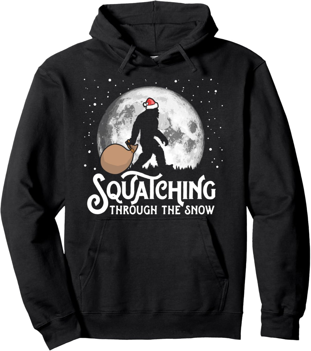 Squatching Through The Snow Funny Bigfoot Christmas Santa Pullover Hoodie