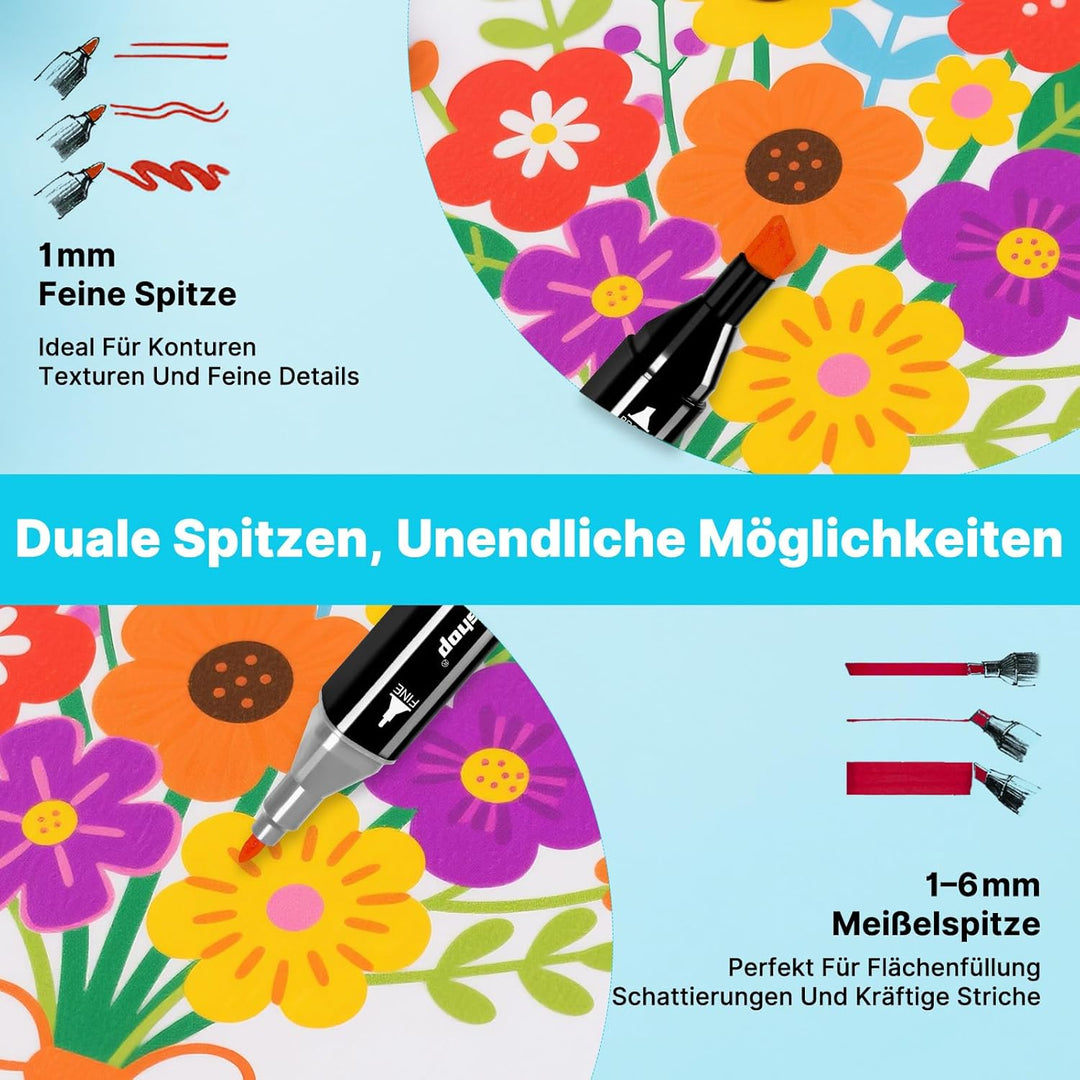 Tongfushop 100+2 Filzstifte, Twin Marker, Marker Set für Studenten Manga Design und Zeichnen Skizzie