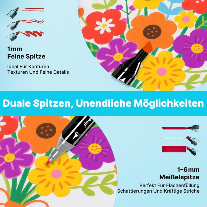 Tongfushop 100+2 Filzstifte, Twin Marker, Marker Set für Studenten Manga Design und Zeichnen Skizzie