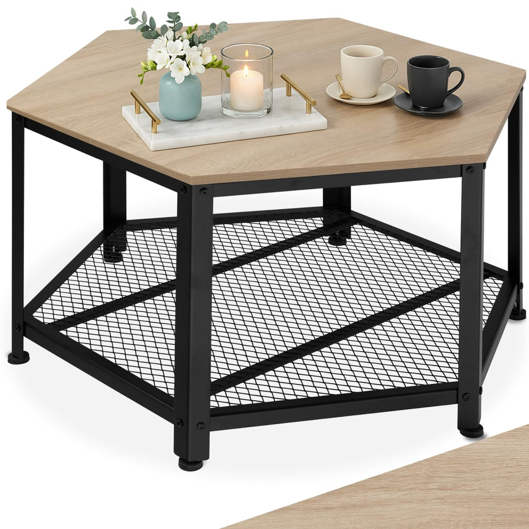 tectake® ausgefallener Couchtisch Holz und Metall, Wohnzimmertisch mit Stauraum, Beistelltisch Couch