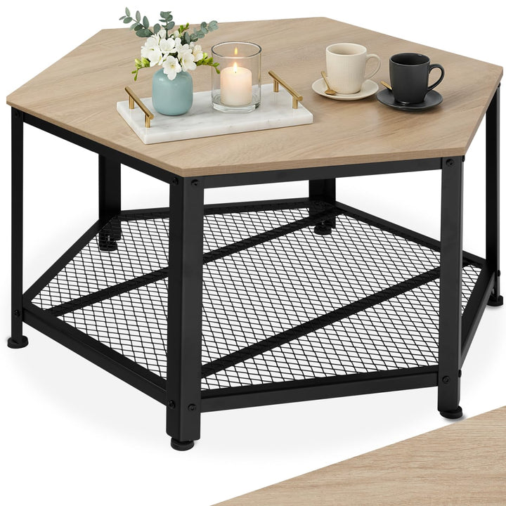 tectake® ausgefallener Couchtisch Holz und Metall, Wohnzimmertisch mit Stauraum, Beistelltisch Couch