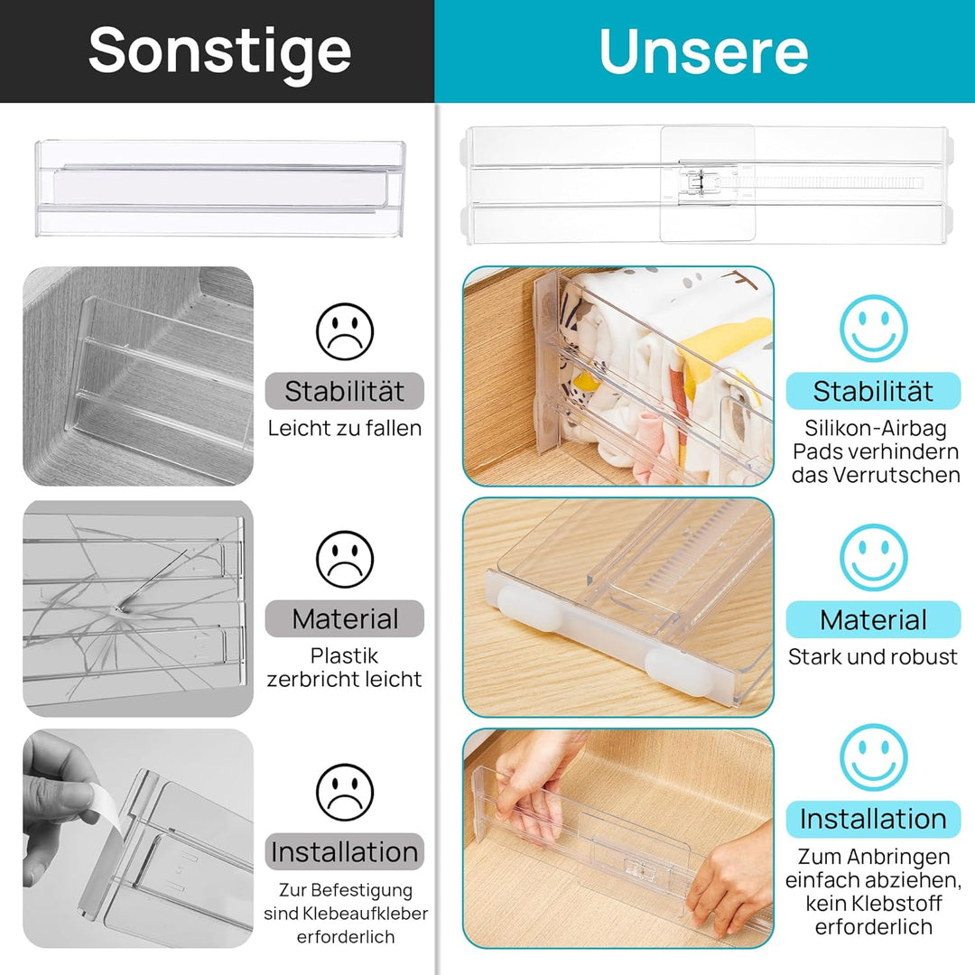Vtopmart 8 Pack Schubladentrenner, Schubladentrenner Verstellbar (27.94-43.18cm), Transparente Schub