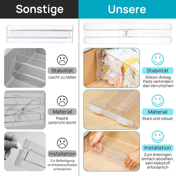Vtopmart 8 Pack Schubladentrenner, Schubladentrenner Verstellbar (27.94-43.18cm), Transparente Schub