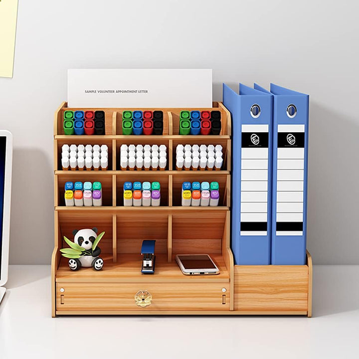 Schreibtisch Organizer aus Holz mit Schublade, Grosses Fassungsvermögen, A4 Papier Dokumentensortier