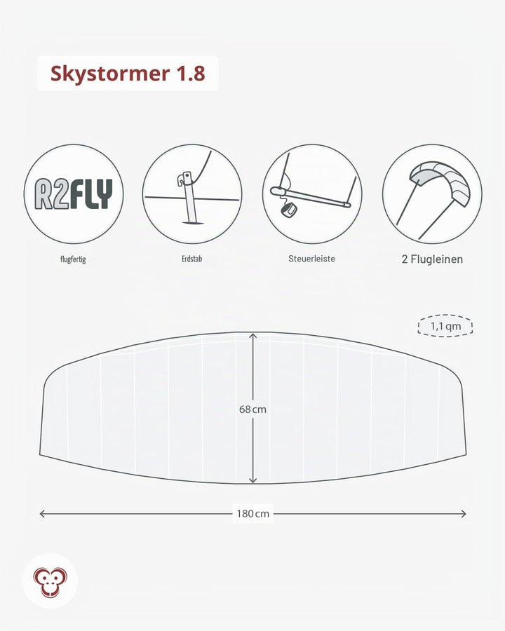 Skymonkey Skystormer Lenkmatte 2-Leiner (inkl. Lenkbar) Ready 2 Fly- Verschiedene Grössen (180 cm od