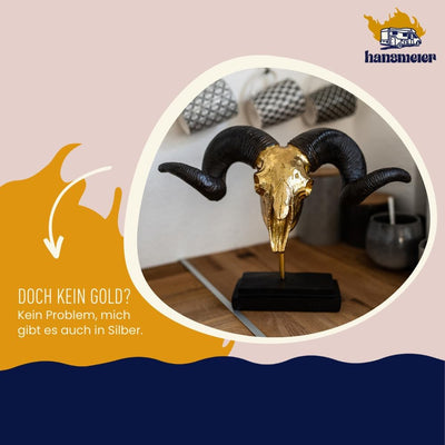 Hansmeier® Deko Skulptur Widder | Gold | Für Aussen und Innen | 39 x 28 x 17 cm | Deko Statue Geweih