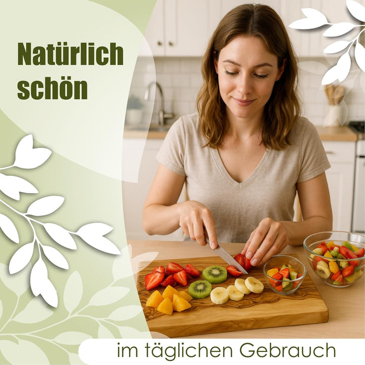 NATUREHOME massives Echtholz Schneidebrett Olivenholz gross ca. 35 x 18 x 2 cm ökologisch & nachhalt