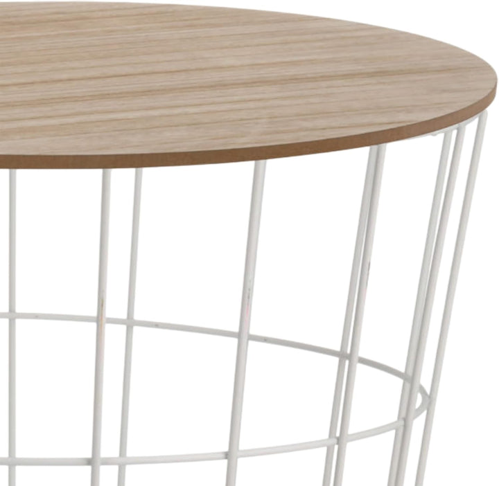 Design Beistelltisch - Metall Korb mit Holz Deckel - dekorativer Sofatisch inkl. Korbablage Weiss