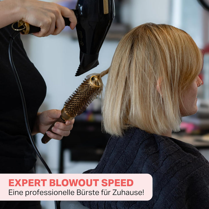 Olivia Garden Expert Blowout Speed – Gold & Braun - 35 - Keramik-Rundbürste mit extra langem Barrel