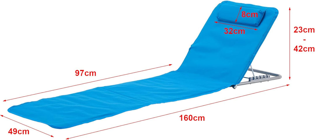 [en.casa] Strandmatte Cellorigo 2er Set Strandliege klappbar Blau Sonnenmatte mit 5-Fach Verstellbar