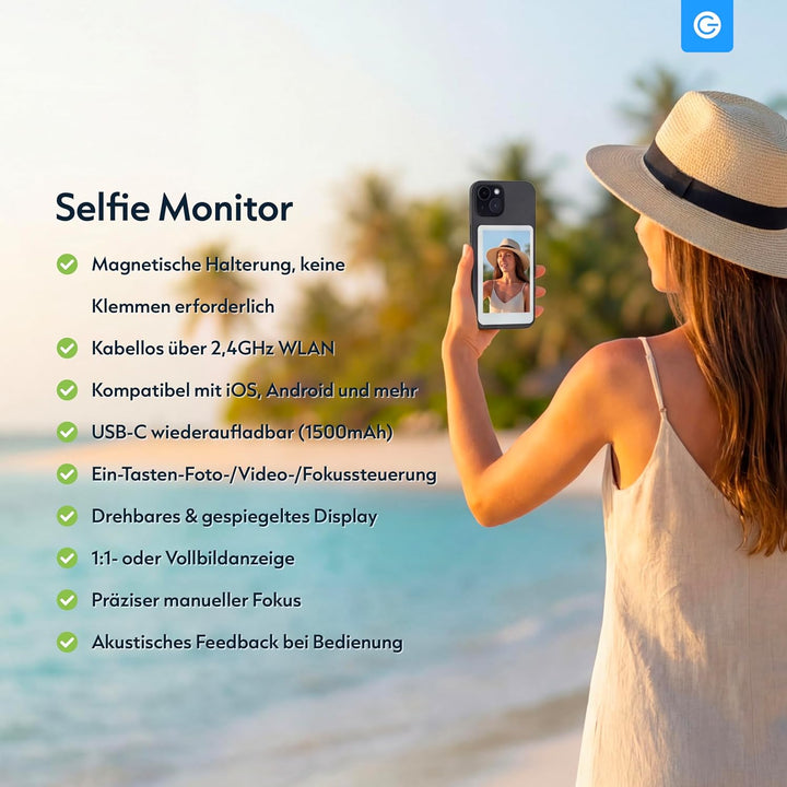 Silvergear® Selfie Monitor Handy | Selfie Monitor iPhone & Android | Smartphone Rückkamera Live Vors