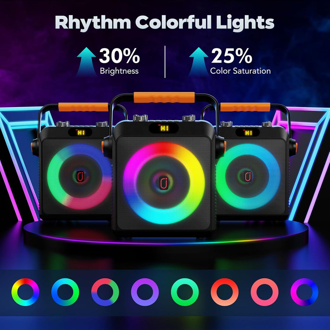 JYX Karaoke Machine mit 2 Mikrofones, Tragbaren Bluetooth Lautsprecher mit RGB-Licht, Karaoke Anlage