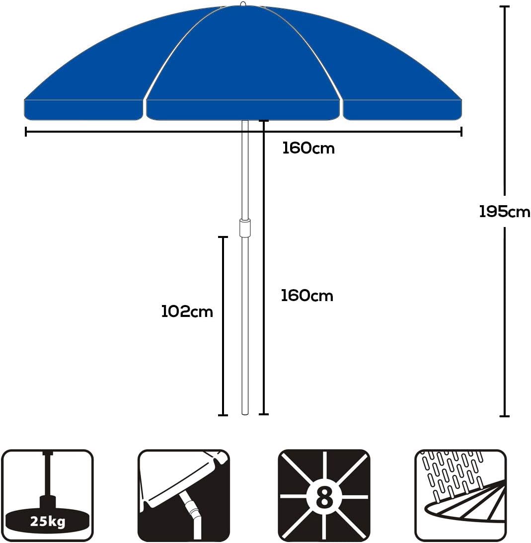 Sekey 160 cm Sonnenschirm Strand mit Schutzhülle für Balkon Garten & Terrasse Neigungswinkel und Höh