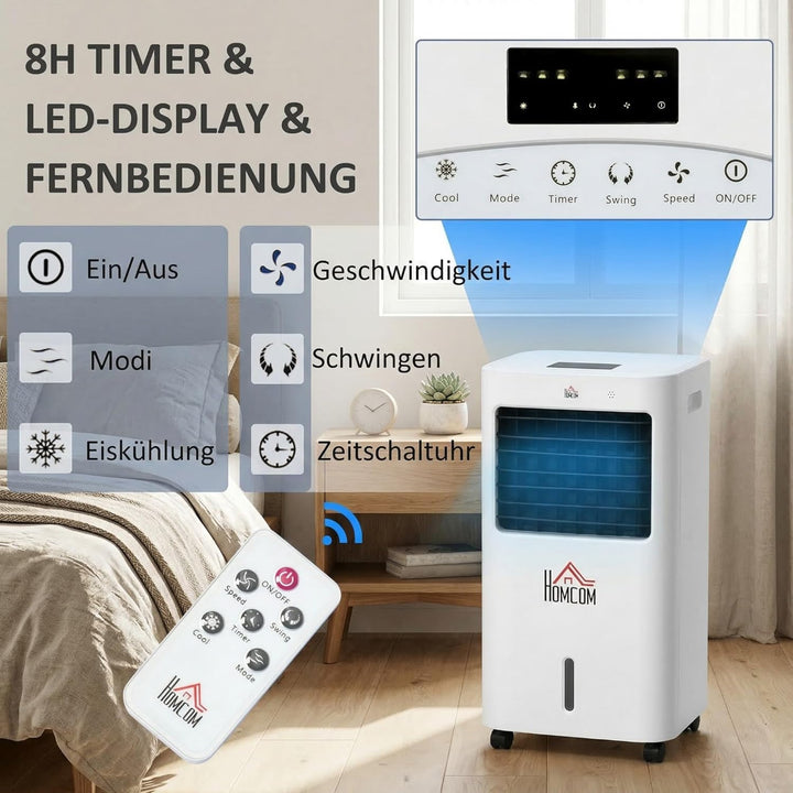 HOMCOM 3 in 1 Luftkühler mit Luftbefeuchtung Wasserkühlung 15L 60° oszillierendes Ventilator 65W mit