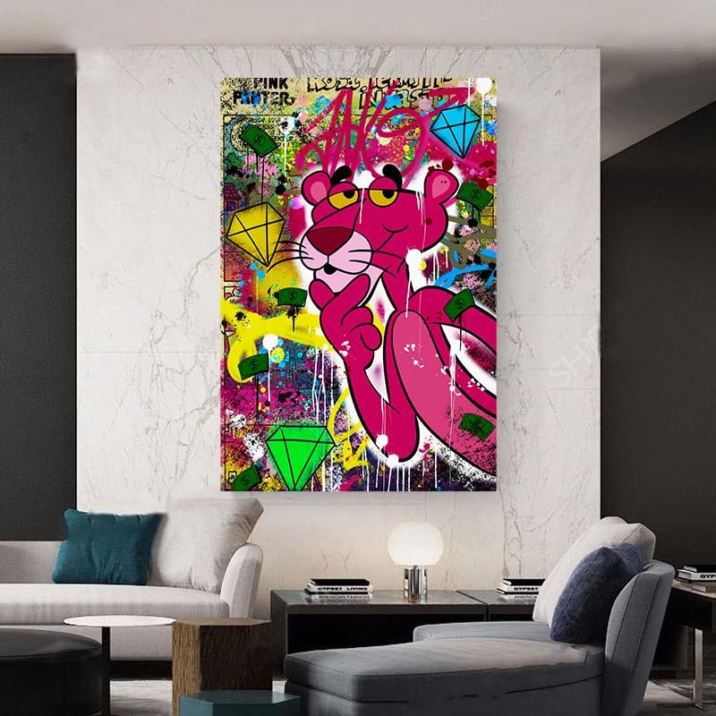 Magic Canvas Art Rosaroter Panther Kunst Pop Art Leinwandbild 1- teilig Hochwertiger Kunstdruck Wand