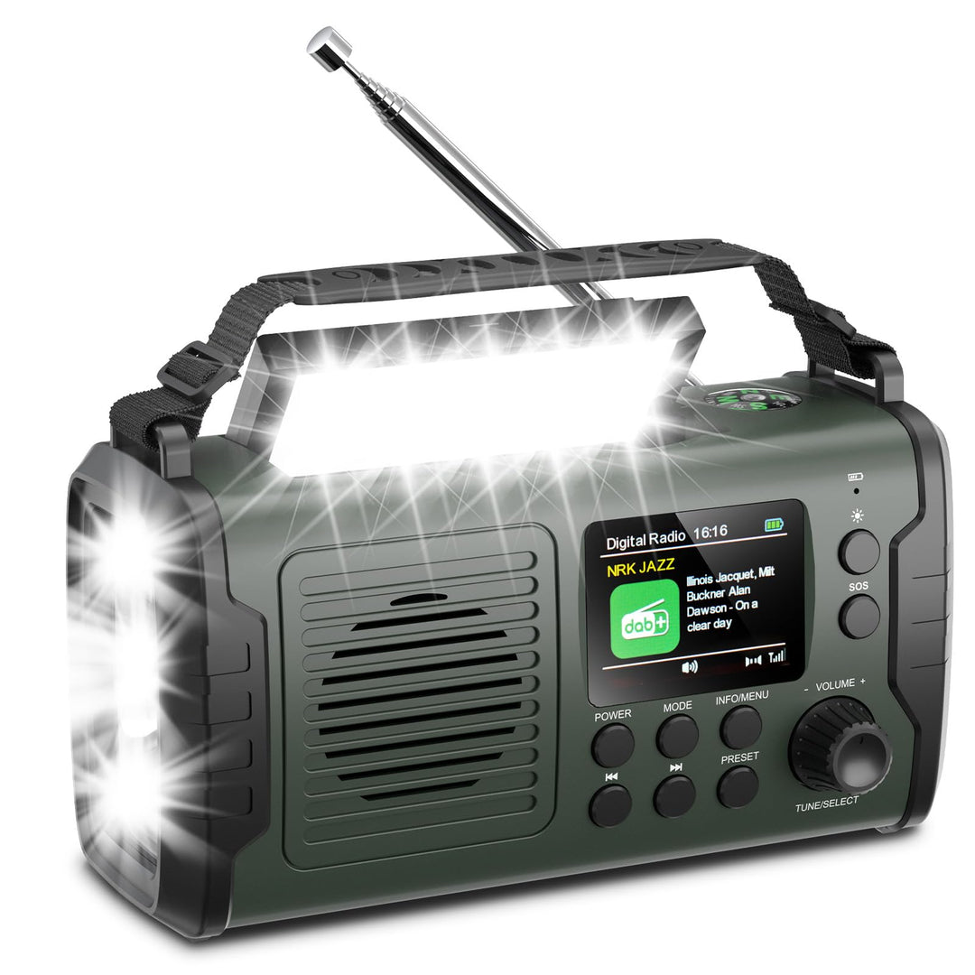 20000mAh Kurbelradio mit Bluetooth, DAB/FM Solar Radio, Als Taschenlampe & Leselicht, USB Handy-Lade