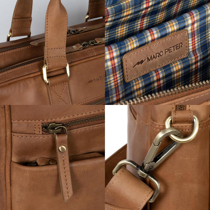 Marc Peter Laptoptasche Dallas I Leder Umhängetasche für 15.6 zoll Laptop I Aktentasche für Notebook