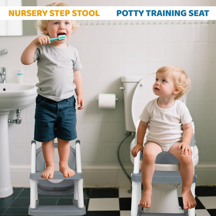 Toilettensitz Kinder mit Treppe, 2-in-1 WC Sitz mit Rutschfestem Tritthocker, Klositz für Jungen und