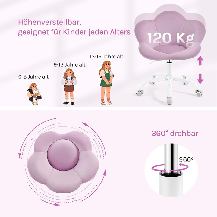 WOLTU Kinder Schreibtischstuhl, Schminktisch Stuhl, Bürostuhl, ergonomisch, höhenverstellbar, Samt,